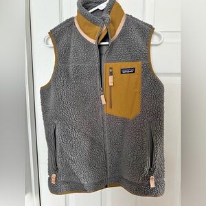 Patagonia  S Retro Pile Fleece Vest Gray Mustard Full Zip